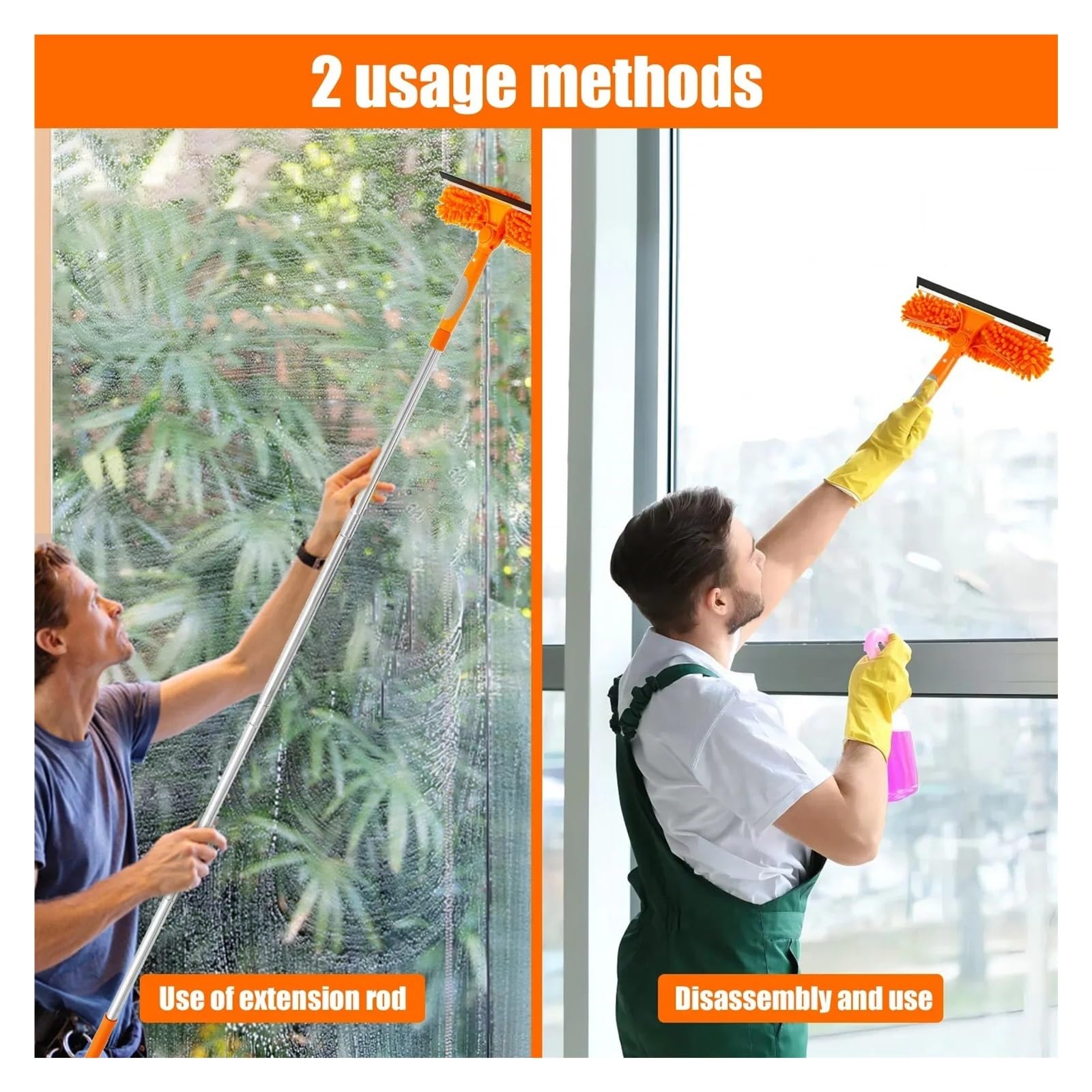 Limpiaparabrisas de Ducha Limpiador de Ventanas 2 en 1, Escoba, fregona, extensión 72 Pulgadas, Mango Largo, for Ducha, hogar, Juego Herramientas Limpieza Puertas Vidrio(4Pcs Cleaning Cloth)