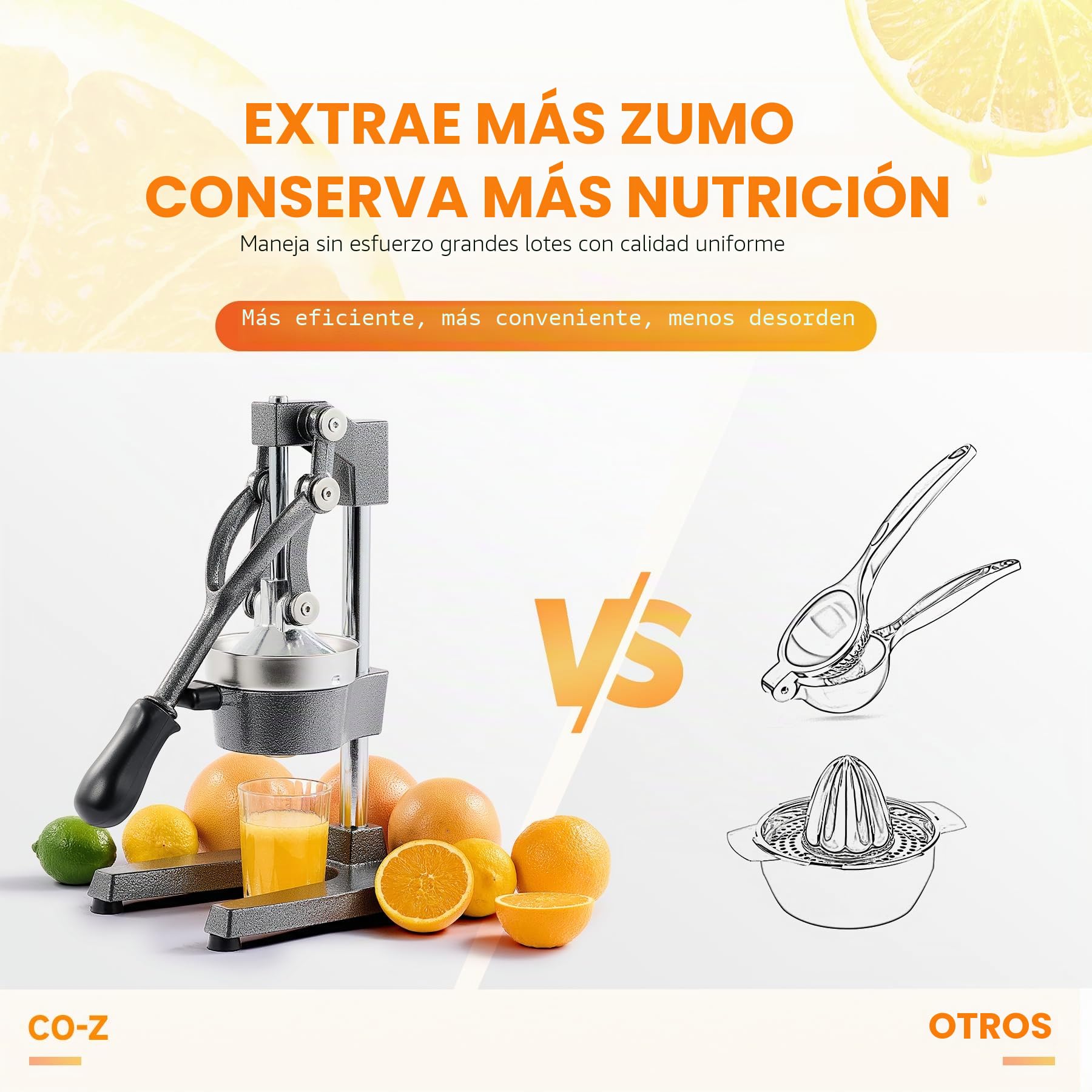 CO-Z Exprimidor Manual de Fruta de Acero Inoxidable para Naranja Limón Granada