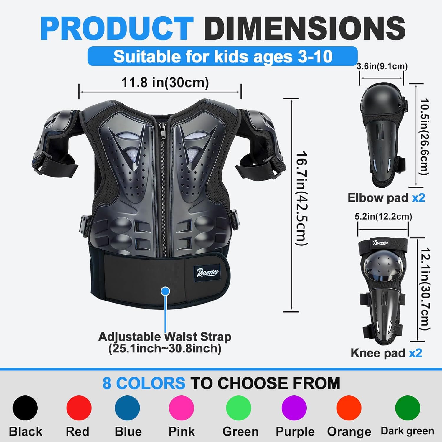 Kids Teenager Motorcycle Armor Vest Suit, Chest Protector Dirt Bike Gear, Motocross Jakckets with Knee Elbow Pads Protection for Cycling Scooter Skateboading BMX ATV