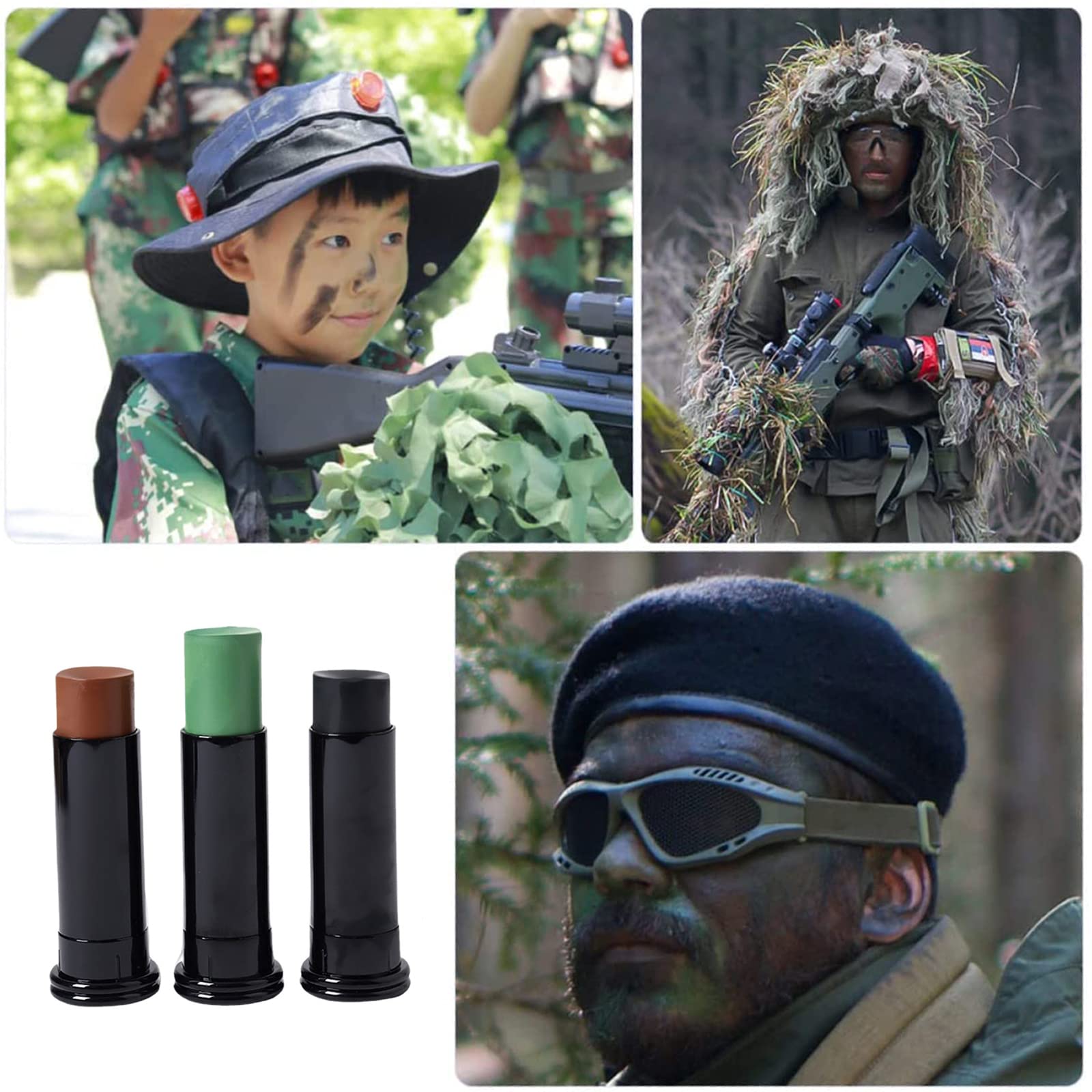 3 Colori Camouflage Face Paint Sticks,Body Paint Stick, Pittura Per Il Mimetica Viso Mimetico Trucco Militare Dell'Esercito Di Olio Di Campo Militare All'Aperto (Nero, Marrone, Verde