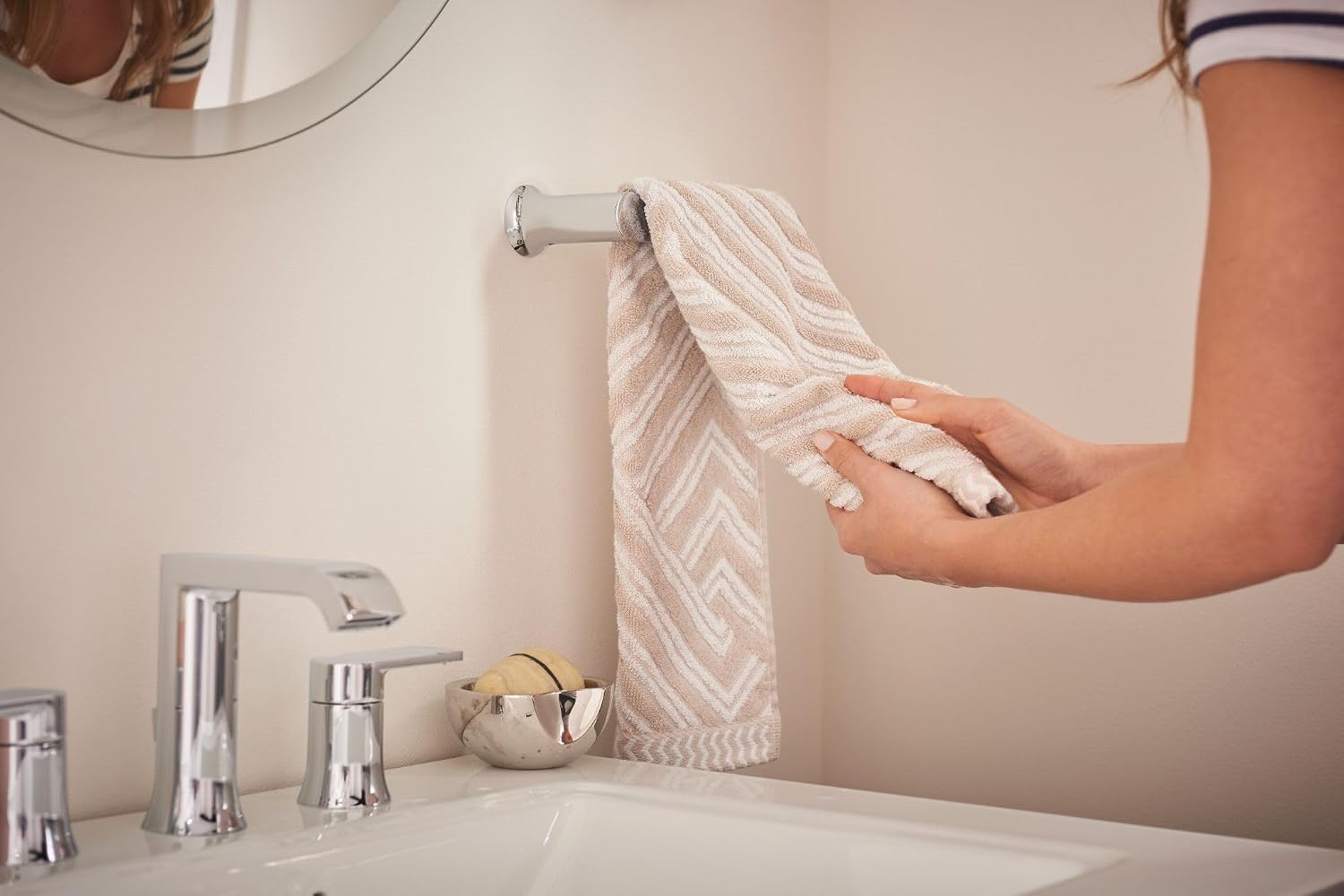 Moen Genta LX Chrome Bathroom Faucet and Hardware Bundle - Faucet (TV6708), Toilet Paper Holder (BH3808CH), 24‑in Towel Bar (BH3824CH), Robe Hook (BH3803CH), 6.8‑in Hand Towel Bar (BH3886CH)