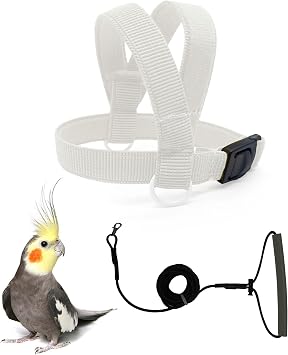 VANFAVORI Bird Harness with Buckle Clip, with 80-inch Leash,S Size, White | Easy-to-wear Buckle Clip Design. For Birds Parrots Cockatiel Weight 85-105 g. Kit Ideal for Outdoor Flying and Training