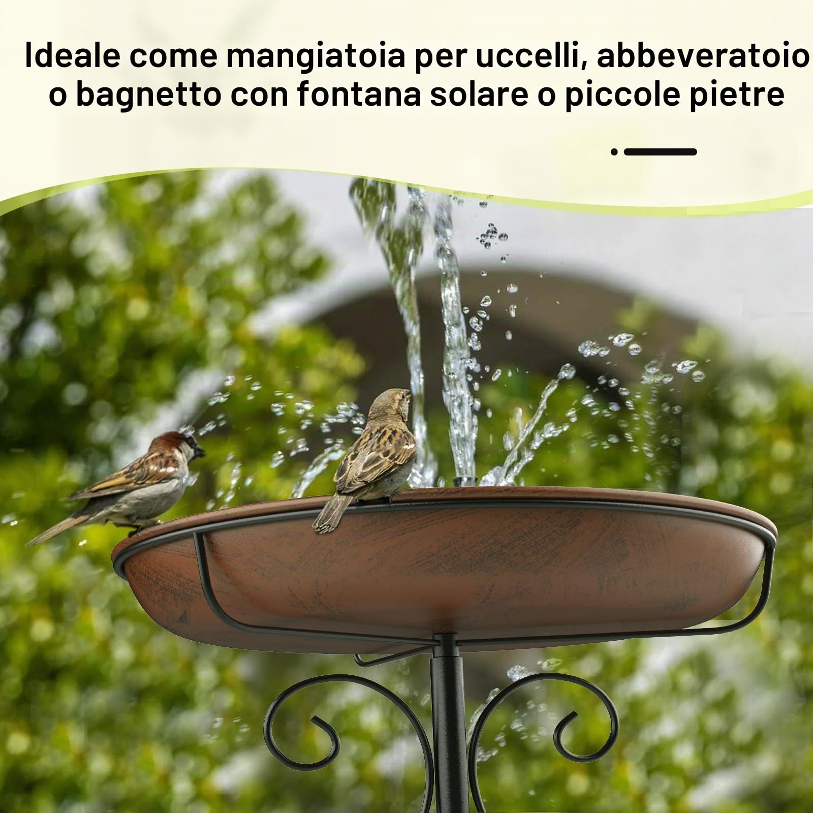 EFUTURETIME Abbeveratoio Grande in Metallo per Uccelli Con Supporto φ 30 × 90 cm Vaschetta per Uccelli Vassoio Regolabile in Altezza per Giardino Esterno Balcone, Colore Bronzo