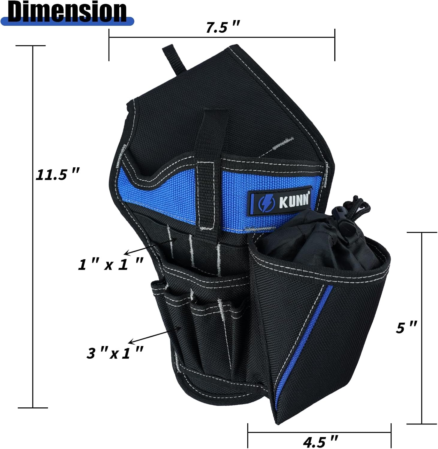 KUNN 3-in-1 Right-handed Drill Holster Set with Magnetic Wristband and Tool Belt, Cordless Drill Holster, Impact Driver Holster with Bit Pouch,Drill Holder for Tool Belt, Black and Blue - Image 4