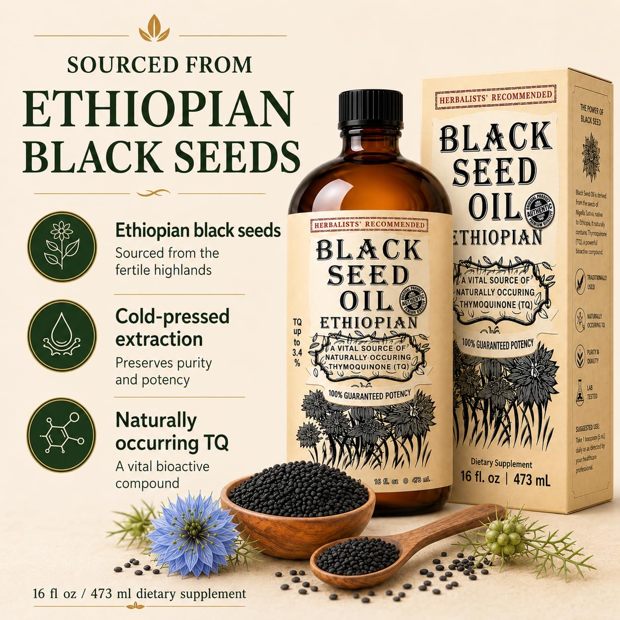 Black Seed Oil 16 oz, Cold Pressed, High Thymoquinone, Glass Bottle — Amazon image 2