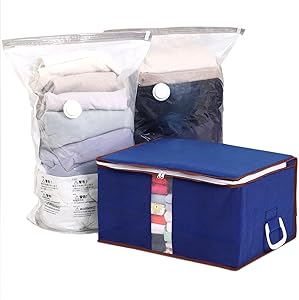 アストロ 衣類圧縮袋 収納ケース付き マチ付きでたっぷり収納できる 圧縮ボックス 圧縮パック 掃除機不要 手押し 手巻き トラベル 旅行 ネイビー 623-47