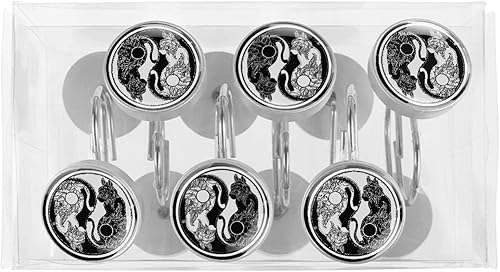 Miniatura 5 de Cats Yin and Yang - Juego de 12 ganchos decorativos para cortina de ducha con diseño de mandala bohemio para baño