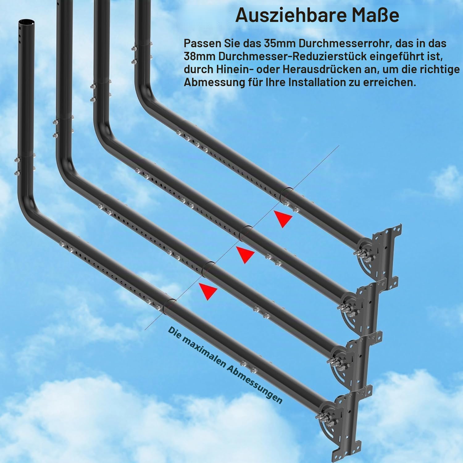 Verstellbare Antennen-Wandhalterung mit 90-Grad-Ellenbogen, Verlängerungsrohr und Befestigungsmuttern, geeignet für externe TV-Antennen und Starlink WiFi-Verstärker, Schwarz