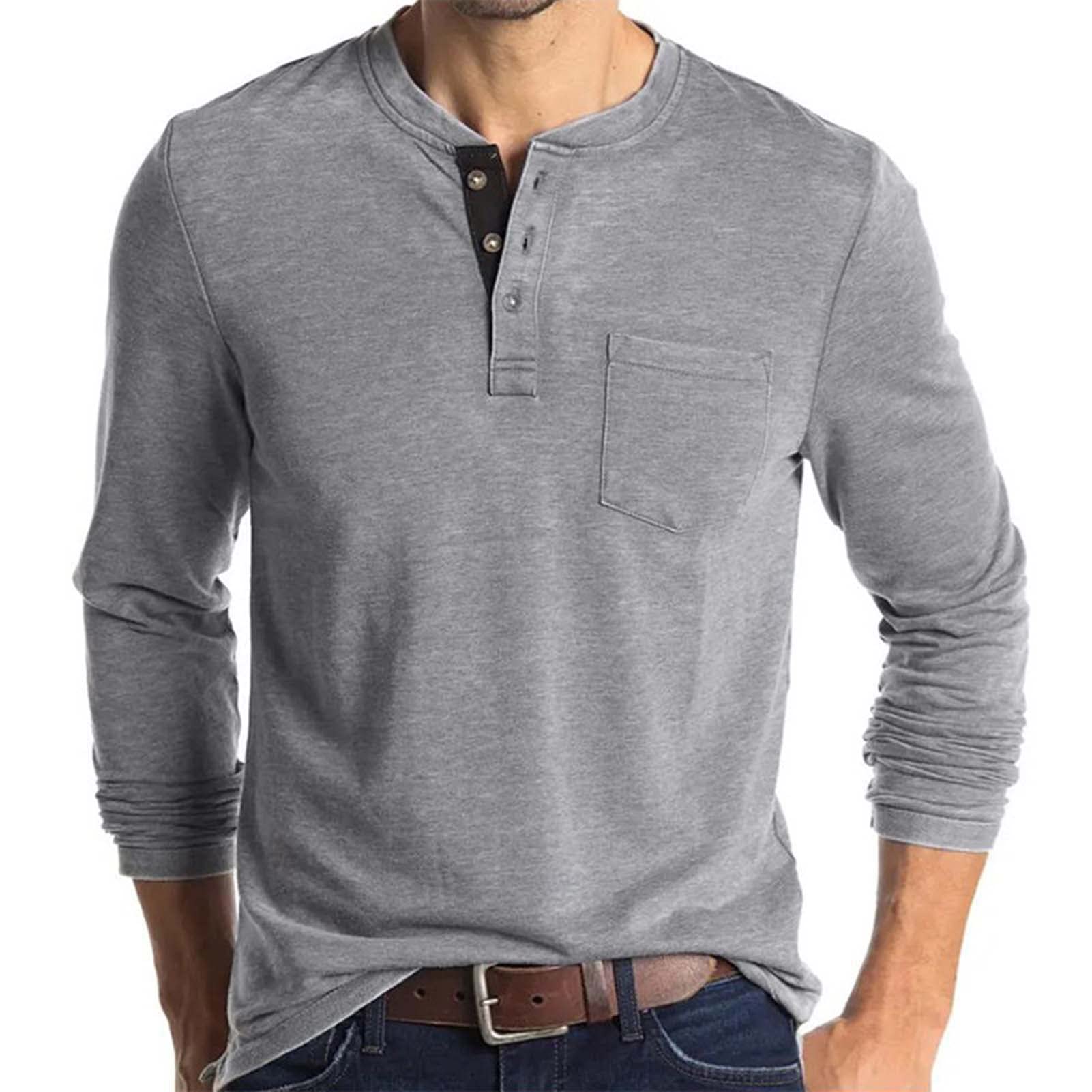 YawYews Mens Fashion Henley Shirts Long Sleeve Button Cotton Lightweight Basic T-Shirt with Pocket