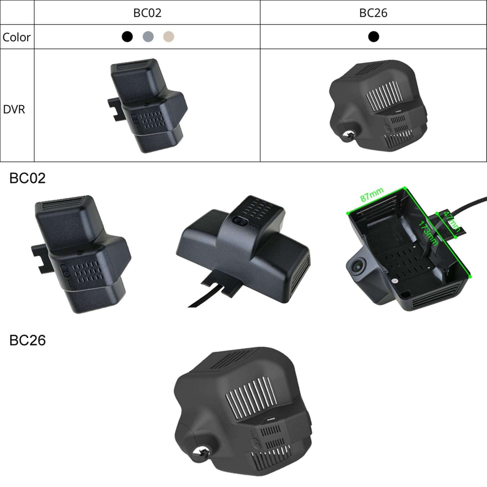 Cámara WIFI DVR FIT PARA MERCEDES BENZ SUV G500 / G35 / G55 2019 Control por aplicación Cámara DVR DAPT Cámara de conducción grabadora (Color Name : BC26 Black, Sd Card Memory : None)