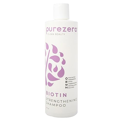 Purezero Champú fortalecedor de biotina 12 onzas líquidas cabello voluminizante más grueso más completo cero sulfatos parabenos tintes gluten 100
