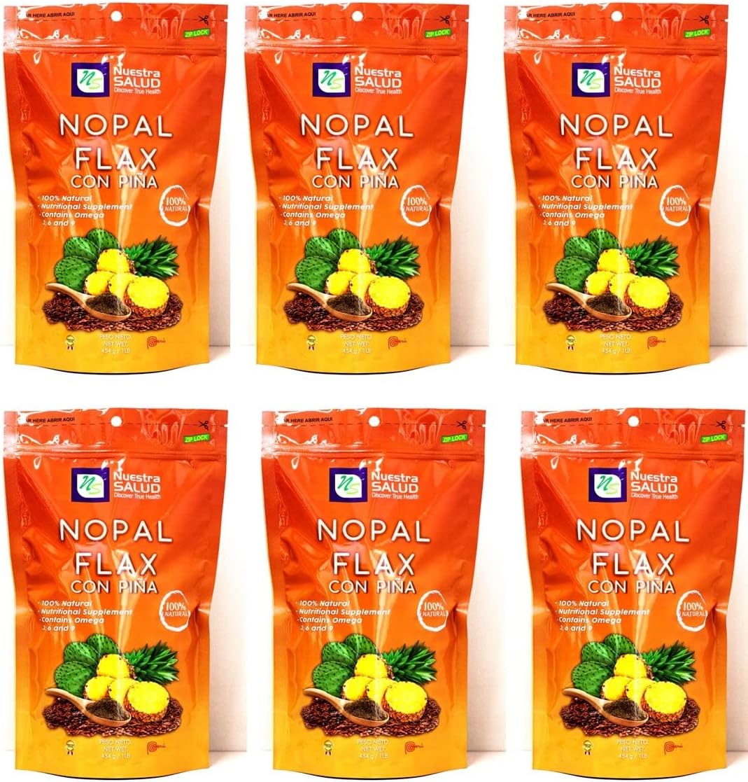 Nopal Flax Piña Pineapple Linaza Plus Milled Flax seed Value Pack (6 units/6LB) Colon Cleanser 100% Natural
