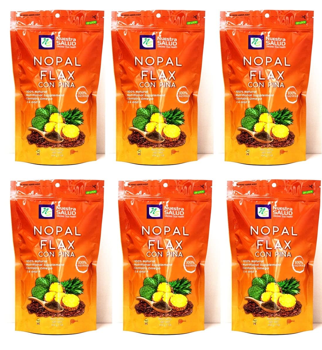 Nopal Flax Piña Pineapple Linaza Plus Milled Flax seed Value Pack (6 units/6LB) Colon Cleanser 100% Natural