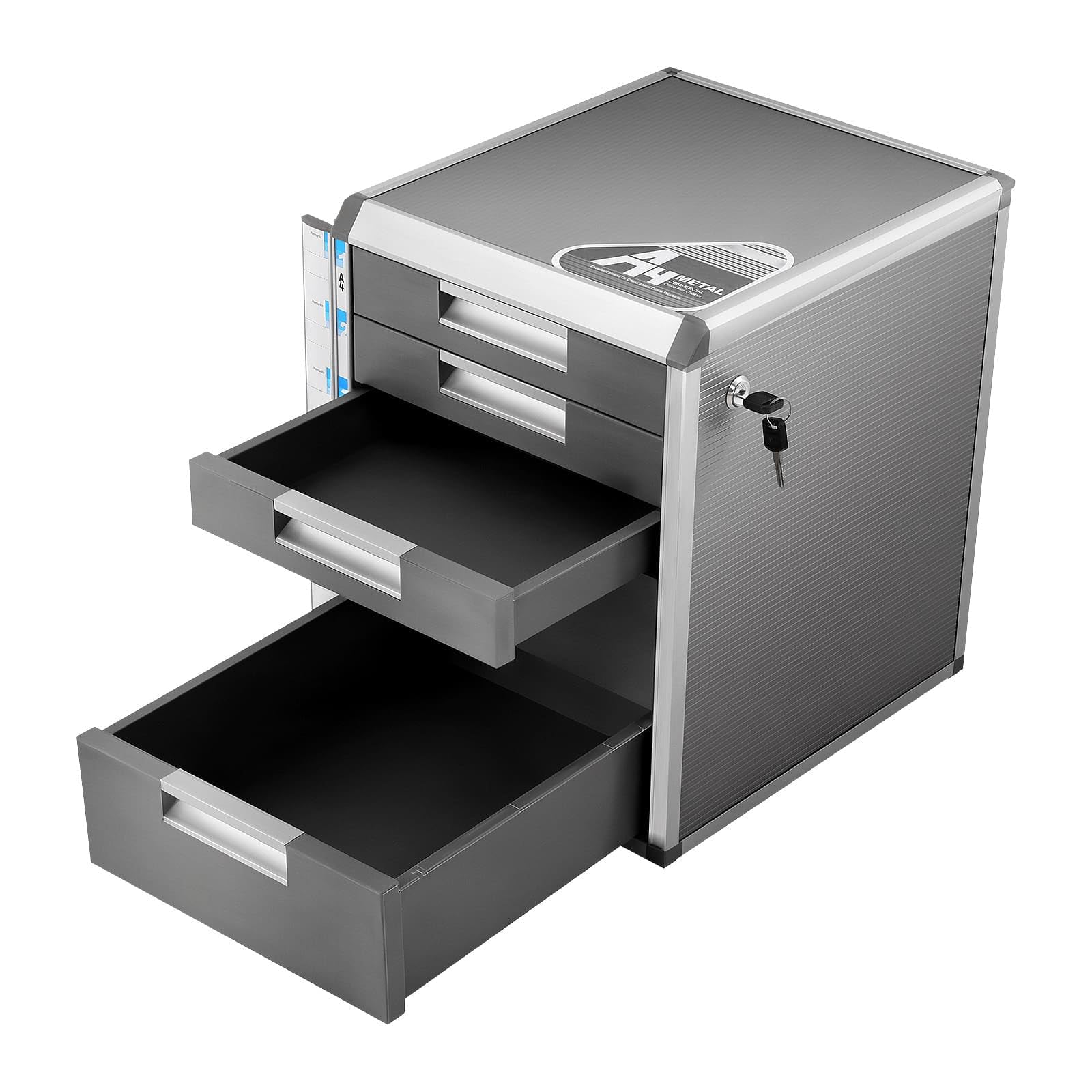 Organizzatore da scrivania con telaio in lega di alluminio a 5 cassetti, scatola di immagazzinaggio cartelle bloccabili, ideale per riporre forniture per ufficio