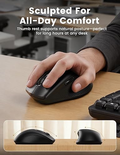 Miniatura 8 de Combo ergonómico de teclado y mouse inalámbricos, juego de teclado silencioso de tamaño completo de 30 dB con teclas onduladas y reposamanos suave,