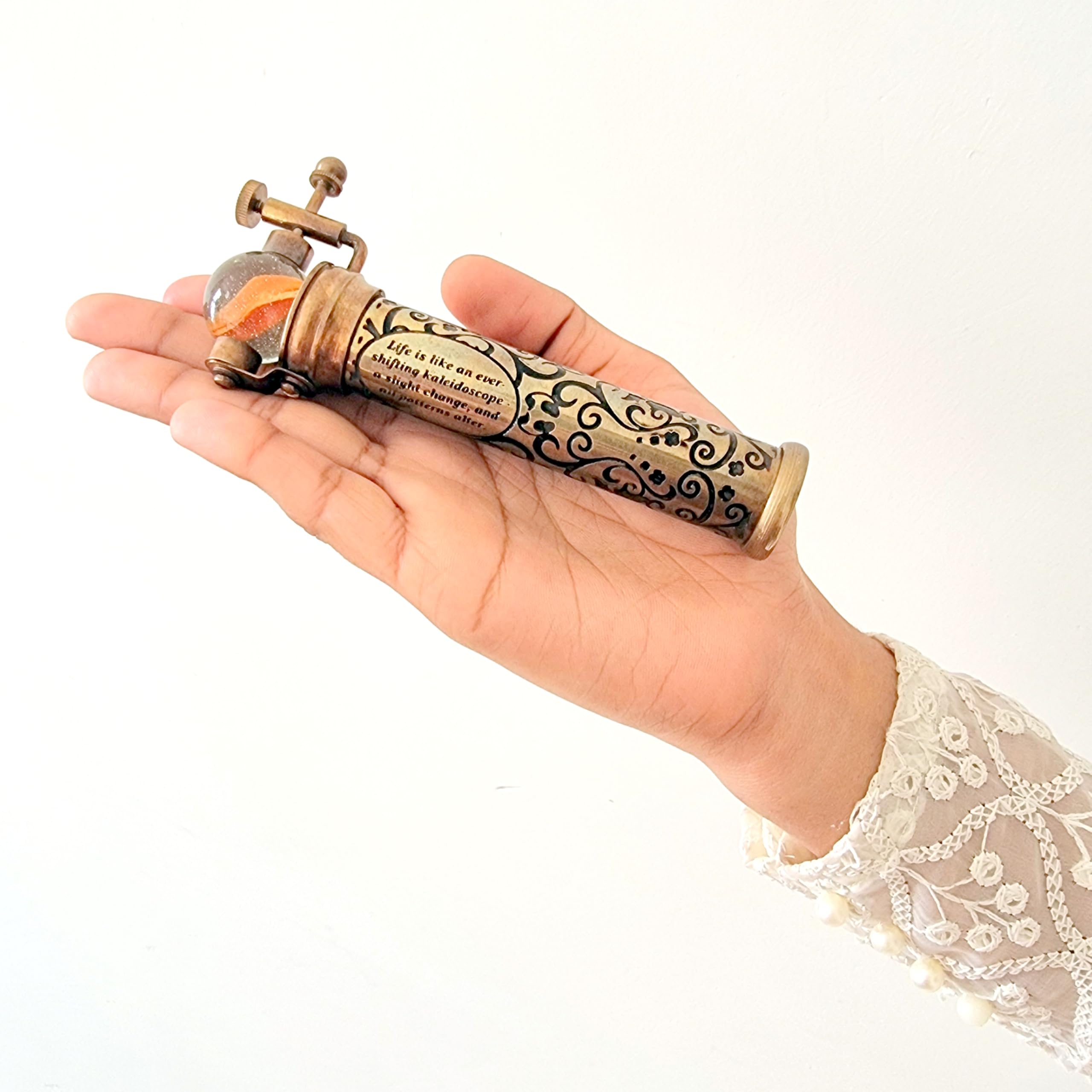 Kaléidoscope en laiton antique avec oculaire en marbre de qualité supérieure - Cadeau victorien classique - Livré avec une boule de visualisation de qualité supérieure