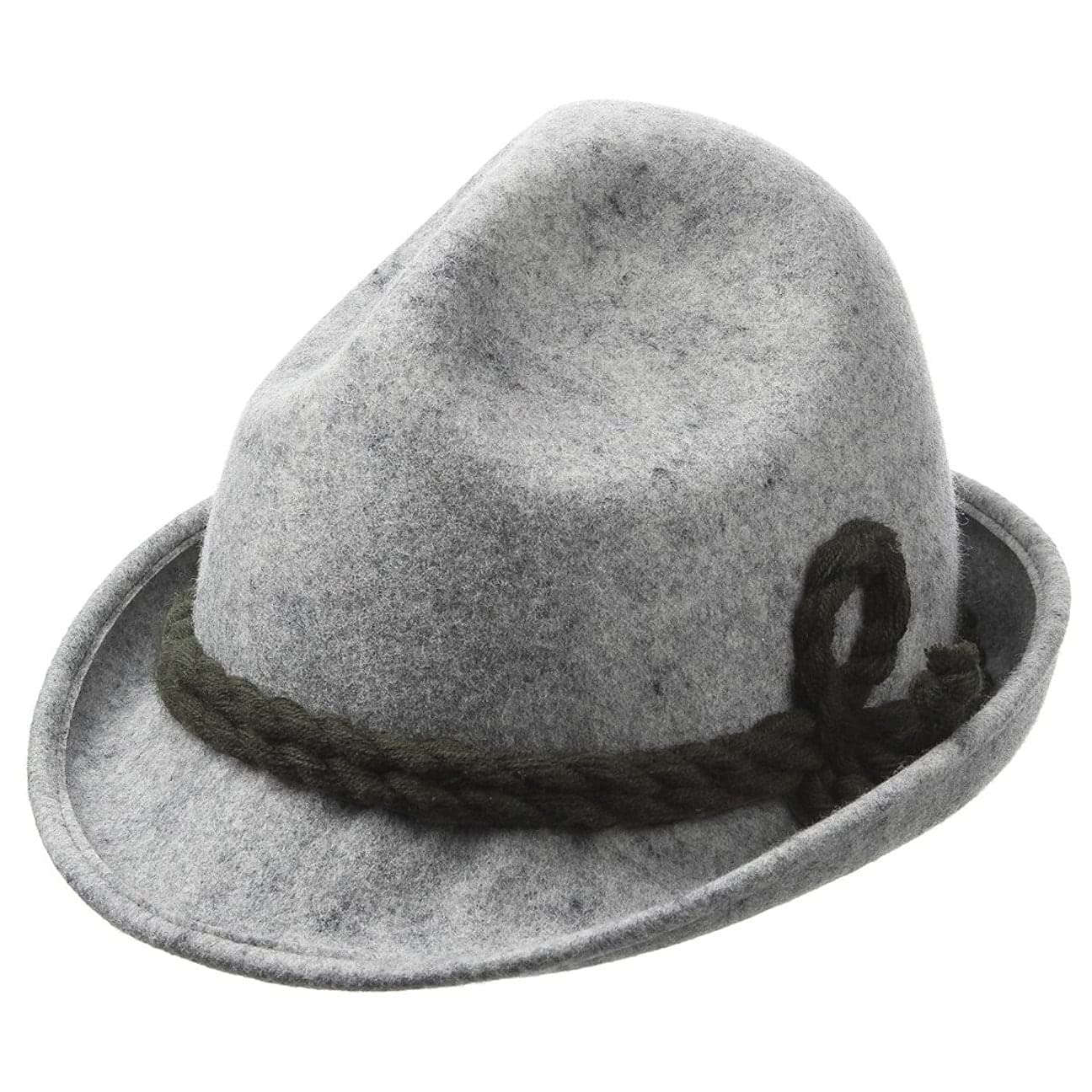 Kinder Dreispitz Wollfilzhut - Unifarbener Trachtenhut für Kinder - Sepplhut aus 100% Wollfilz - Wanderhut mit doppelter Kordel - Sommer/Winter grau 53 cm