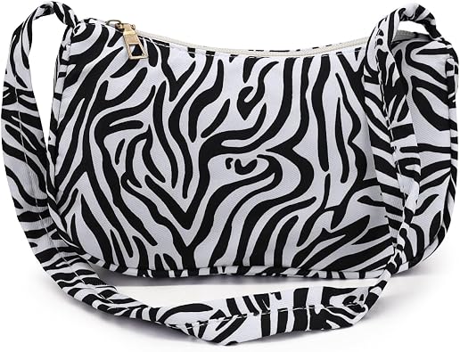 Shoulder Bag for Women, Nylon Small Crescent Bag with Cow Pattern or Zebra Stripes, Women's Shoulder Handbags