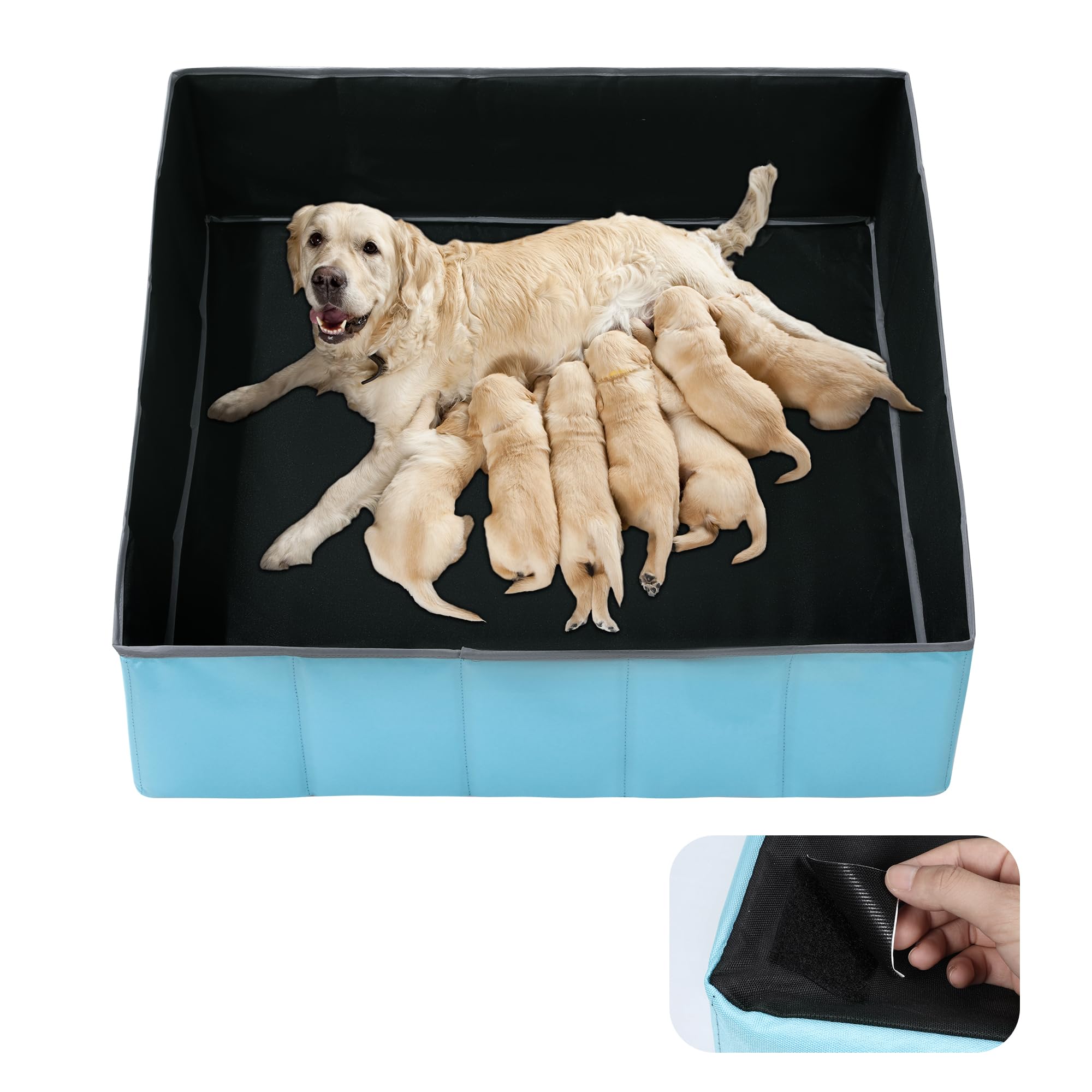 BALAPET Boîte de Mise Bas pour Chiens et Chiots, Parc de Mise Bas Pliable et Portable, Parc pour Chiot (Noir, carré, 94 x 94 x 30,5 cm)