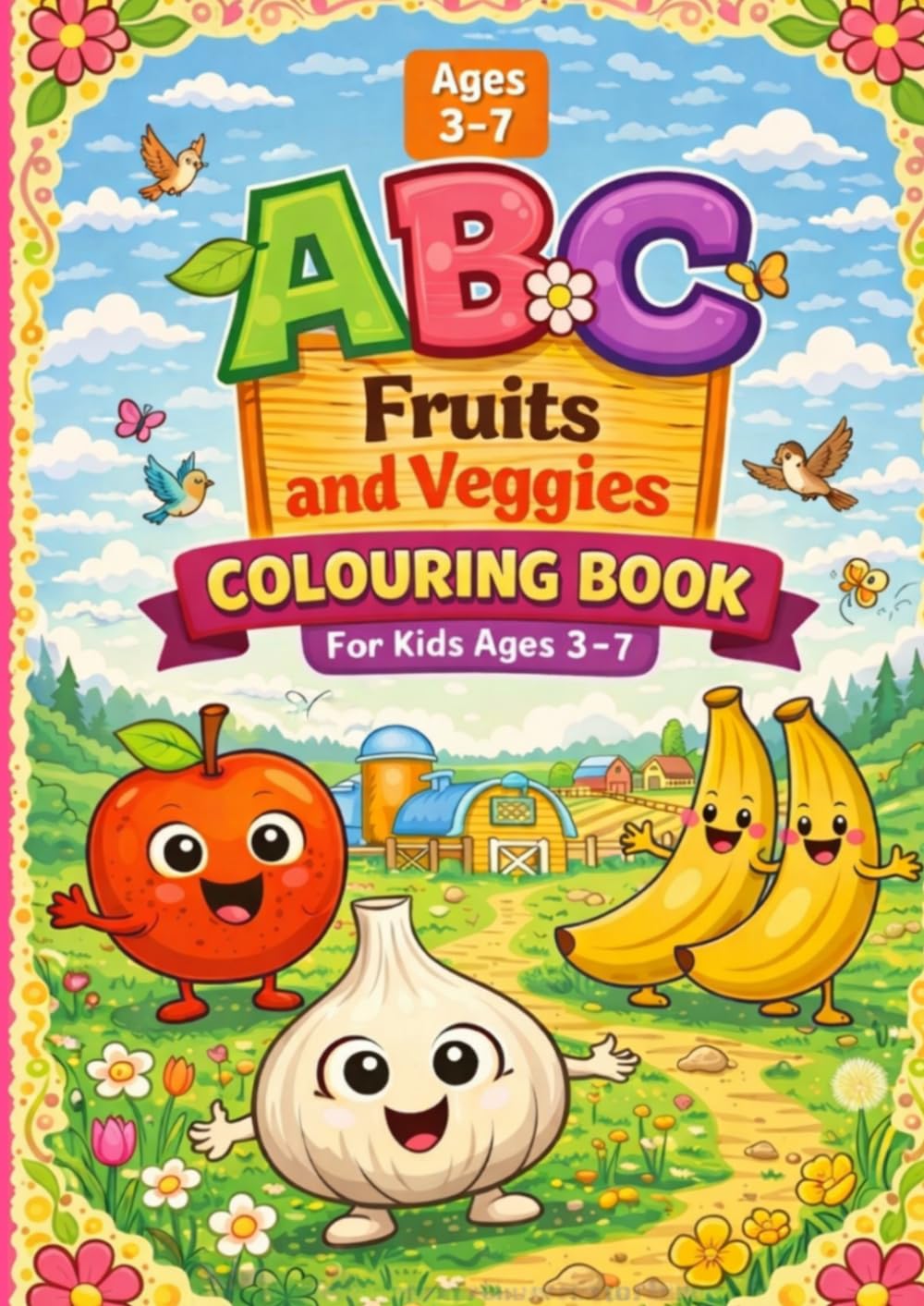 ABC Fruits and Veggies Colouring Book: A to Z Alphabet Colouring and Tracing Book for Kids Ages 3-7 | Learn Fruits and Vegetables with Fun Facts and Adorable Characters