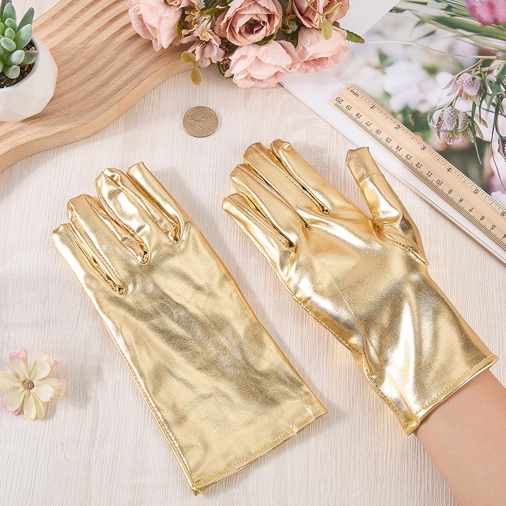 de Scène Gothiques Punk Rock Dorés Métallisés Doigts Entiers pour Hommess D'Opéras de Soirée Princesse Extensibles Moufles en Cuir Brillant pour Femmes Déguisements