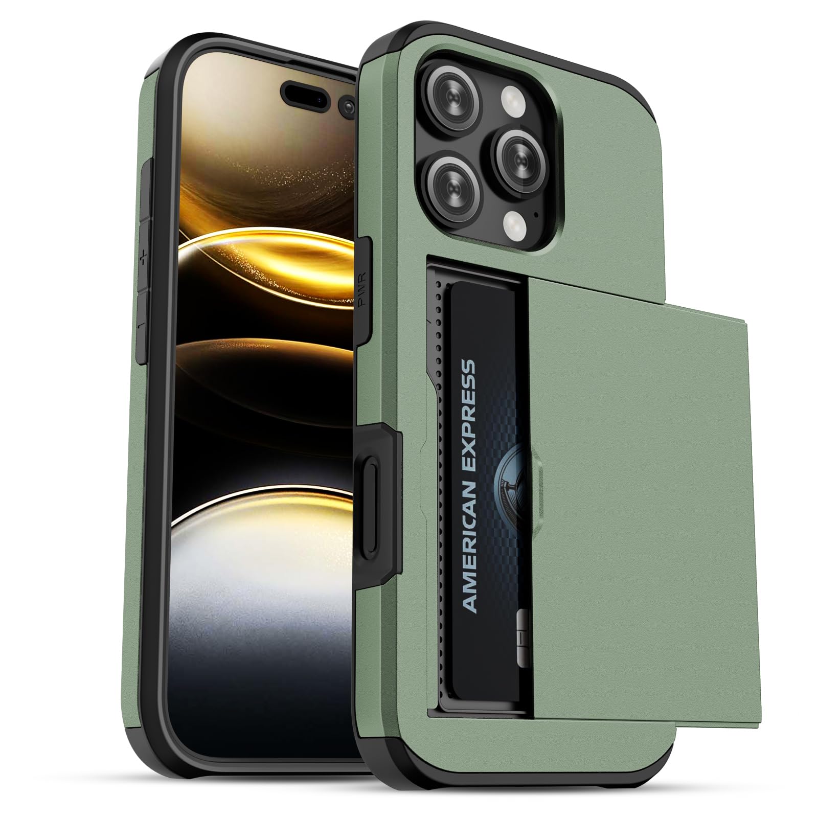 Jiunai for iPhone 16 Pro Max Case Wallet Card Holder for 2 Cards Credit Access Card ID License Slide Hidden Pocket Slot Protective Phone Wallet Case