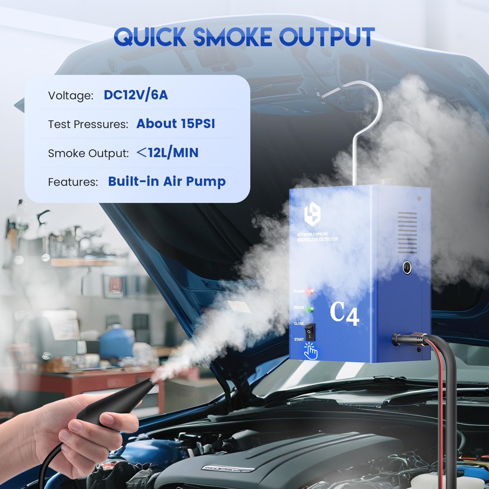 Rilevatore di perdite per perdite di Macchine per Fumo Automatico Tester di perdite ad Alta precisione per aspirapolvere, Carburante e sistemi di Scarico in Auto, Camion, motocicli da 12 V