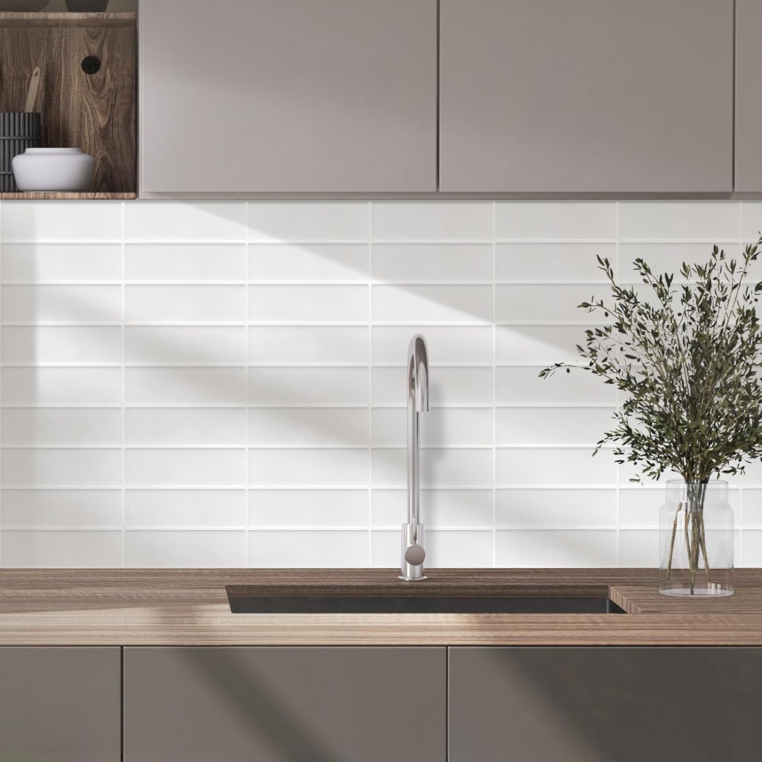 Peel and Stick Tile, New Upgrade Thicker Design Self Adhesive 12" x 12" Large Premium Finger Tiles for Kitchen,Bathroom, Living Room, RV Etc (10-Sheet,White).
