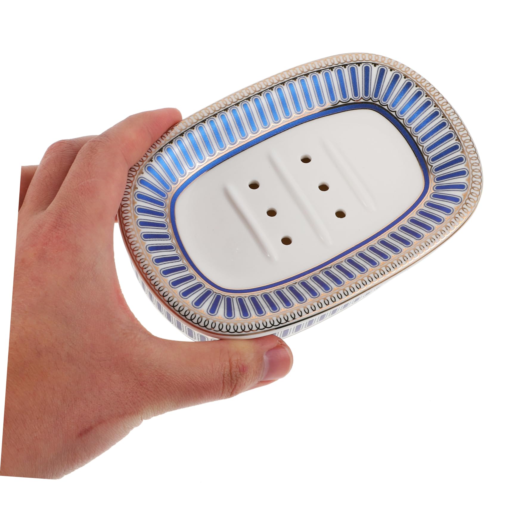 Jabonera de Cerámica con Escurridor y Diseño de Rayas | Desmontable, Limpieza Sencilla, Uso Higiénico, Estilo Simple y Elegante, para Organización del Baño