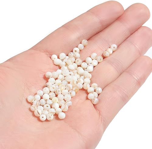 Miniatura 4 de 100 cuentas de concha de madreperla blanca natural de 0.157 pulgadas (0.157 in), cuentas para hacer pulseras, cuentas para manualidades, cuentas de