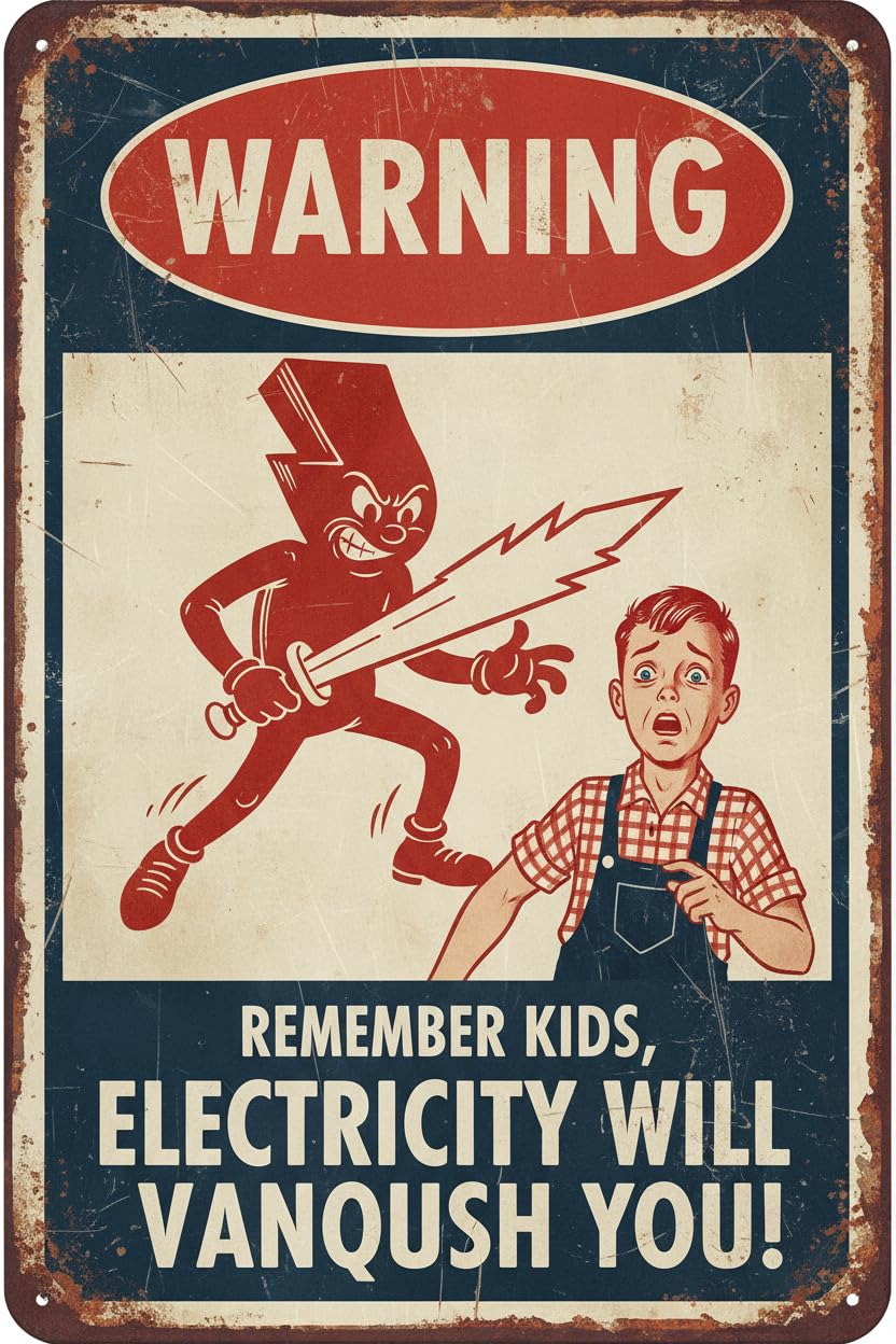 Electricity Will Kill You Warning Tin Sign, 8x12 Inch