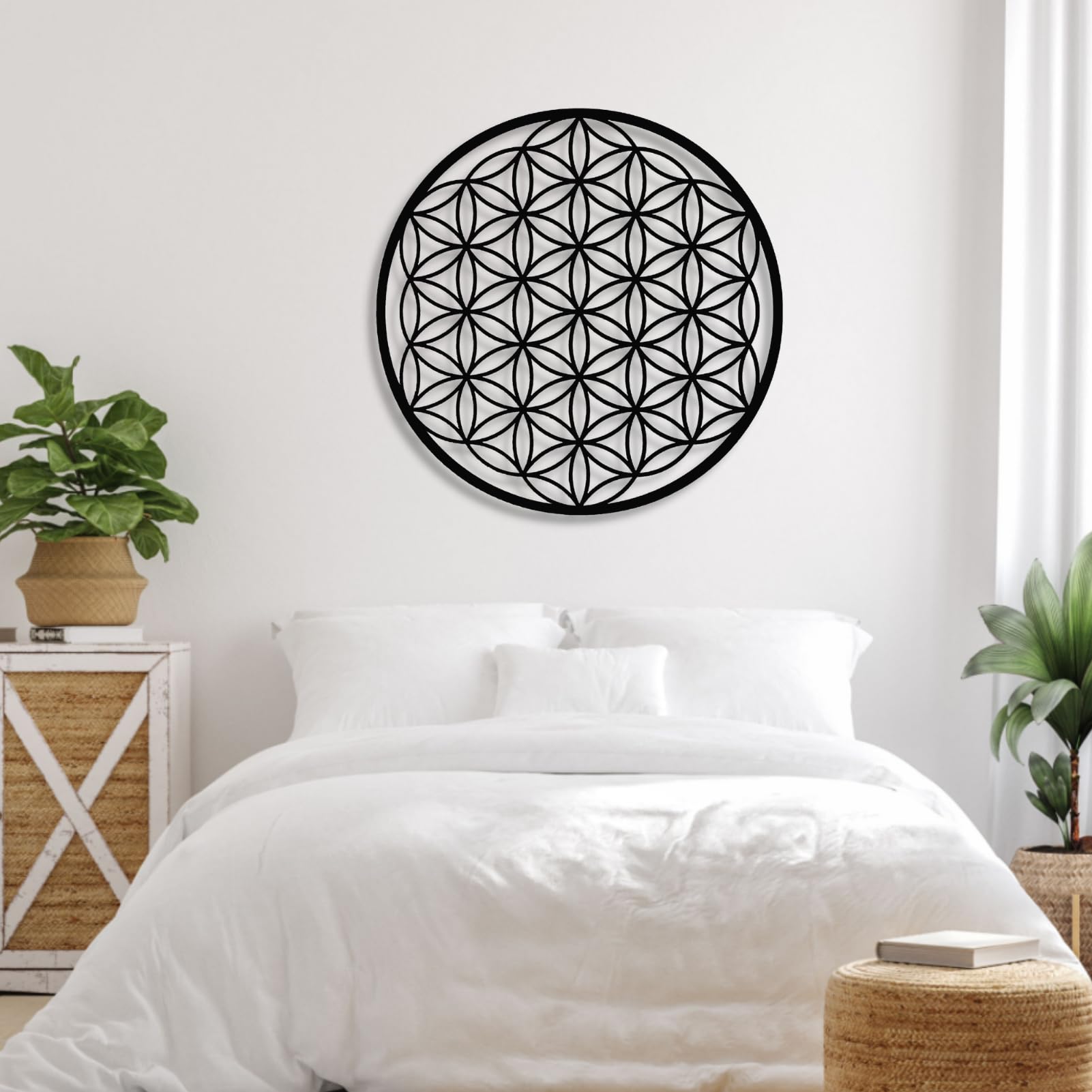 Fayholy Wanddekoration aus Metall, Blume des Lebens, Gold, 73,7 x 73,7 cm, minimalistisch, geometrisch, für den Innenbereich, ungerahmt, Wandhalterung, 1 Stück, Schlafzimmer, Wohnzimmer, Büro