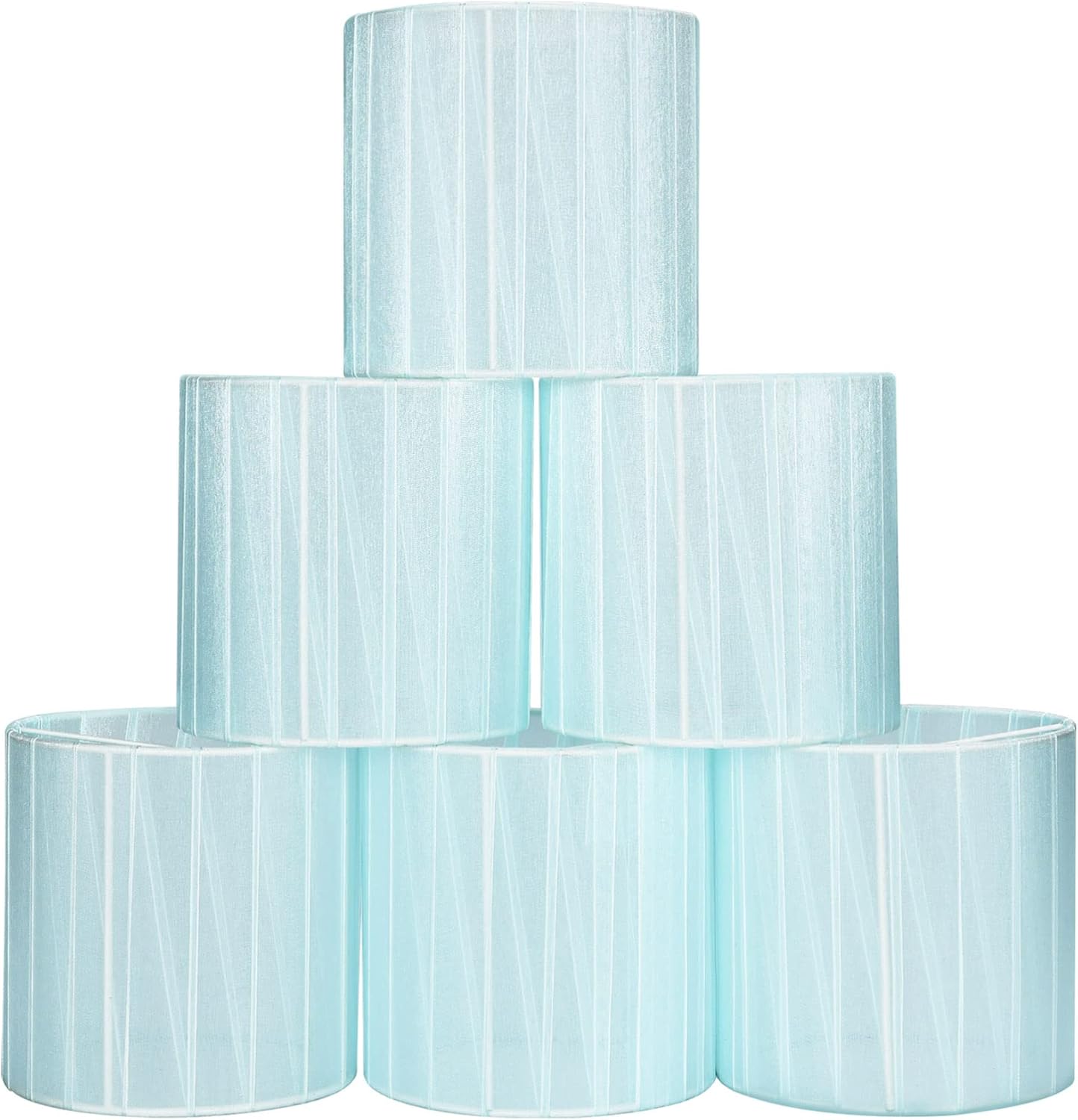LAMPWELL LYON Clip-on Chandelier Organza Fabric Lamp Shades,Set of 6,Small Drum,5.2"×5.2"×H5.2", Organzy Ribbon, Handmade,Modern Trendy Decorative,ONLY FOR CANDLE BULB,Light Blue