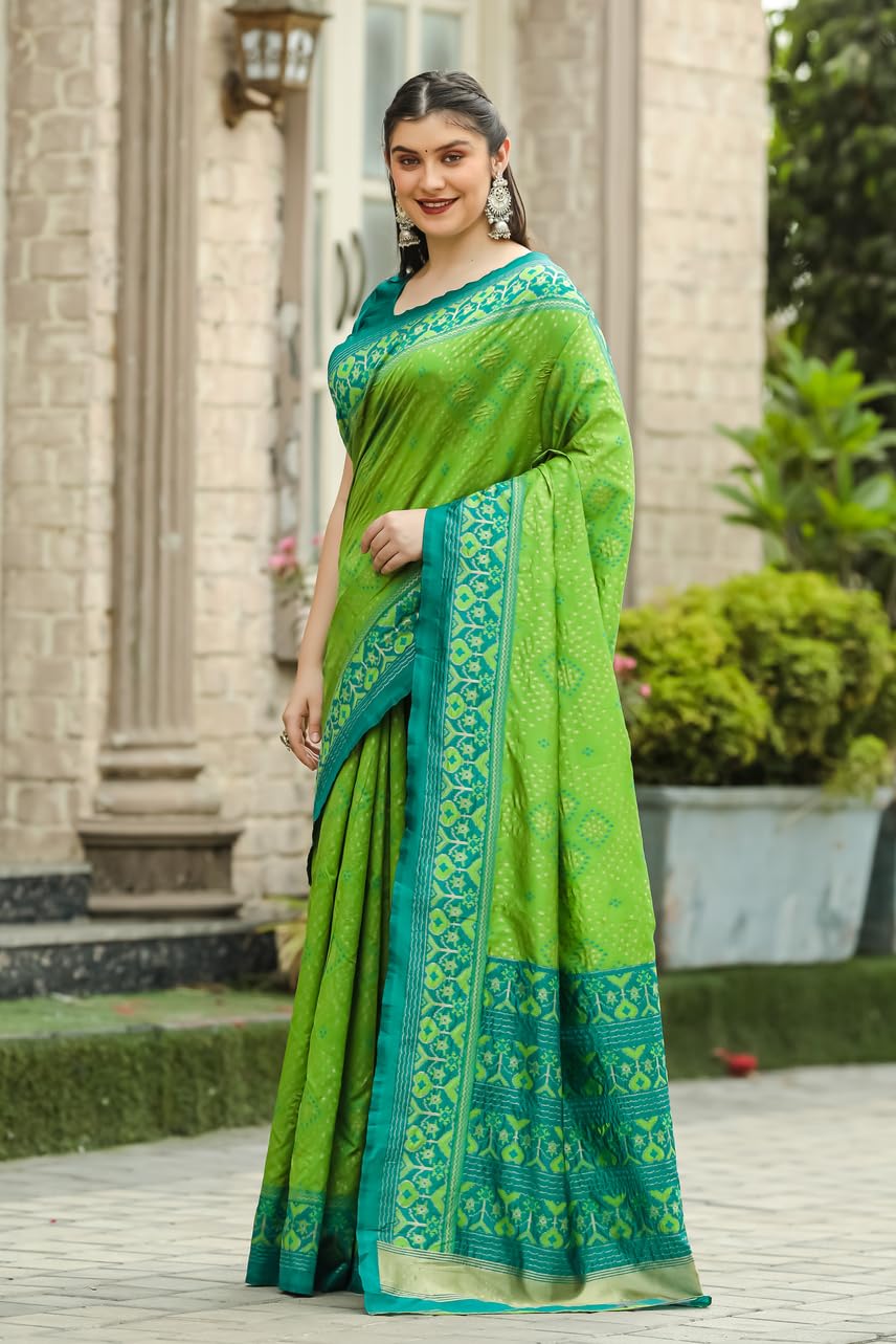 Leriya Fashion Women's Trendy Kanjivaram Soft Lichi Silk Saree With Blouse Piece (Green)