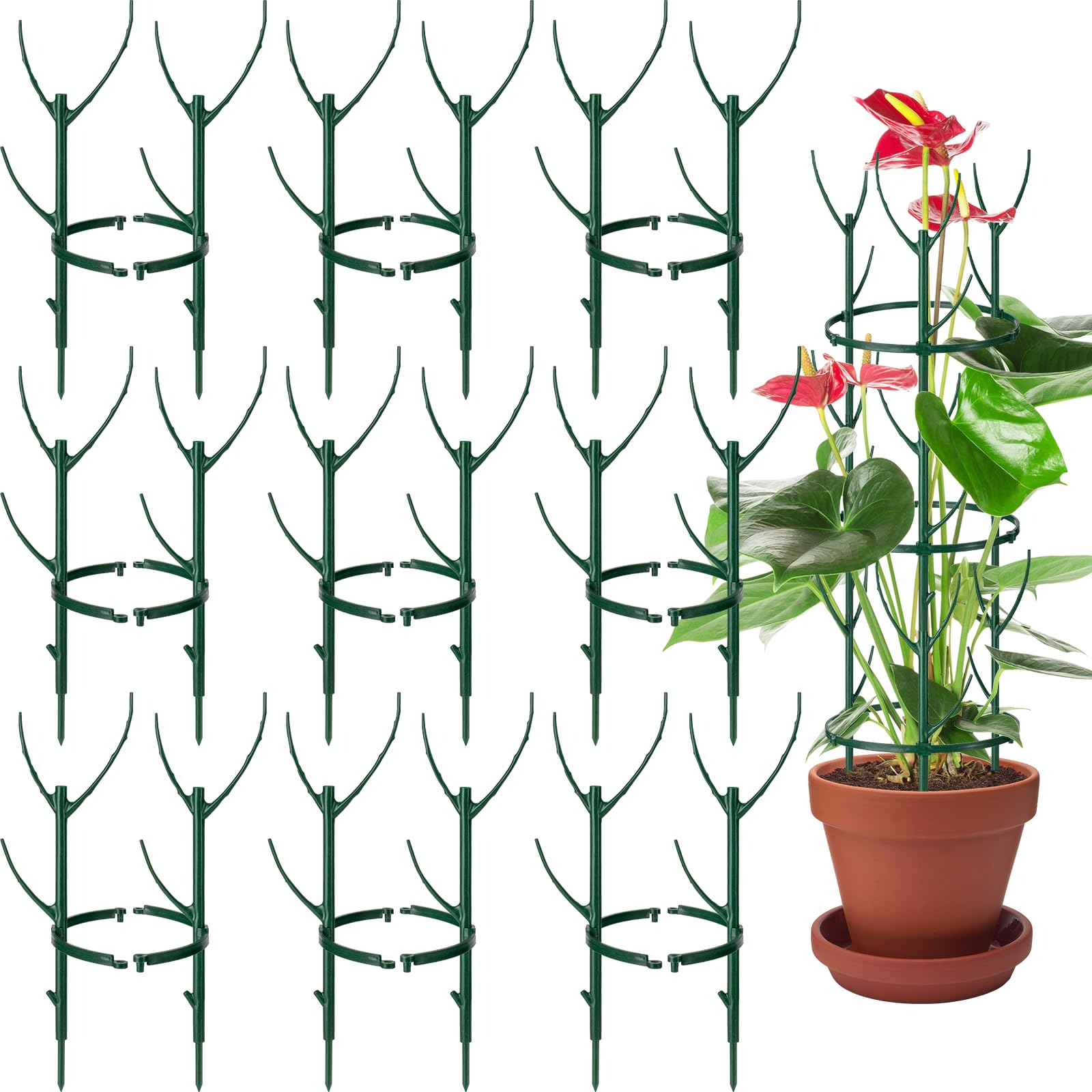 18 Pcs Plant Support Stakes & Plant Cage Support Rings, Plant Supports for Indoor Plants Stackable Plant Holder Stick