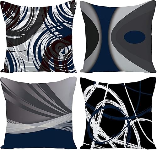 Miniatura 9 de Juego de 4 fundas para cojín decorativo para sofá, 18x18 pulgadas, diseño de campanas, calcetines, árbol de navidad, de lino de algodón, paquete de