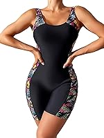 Vista 6 de Floerns Traje de baño deportivo de una pieza para mujer, con cuello redondo y cuello redondo