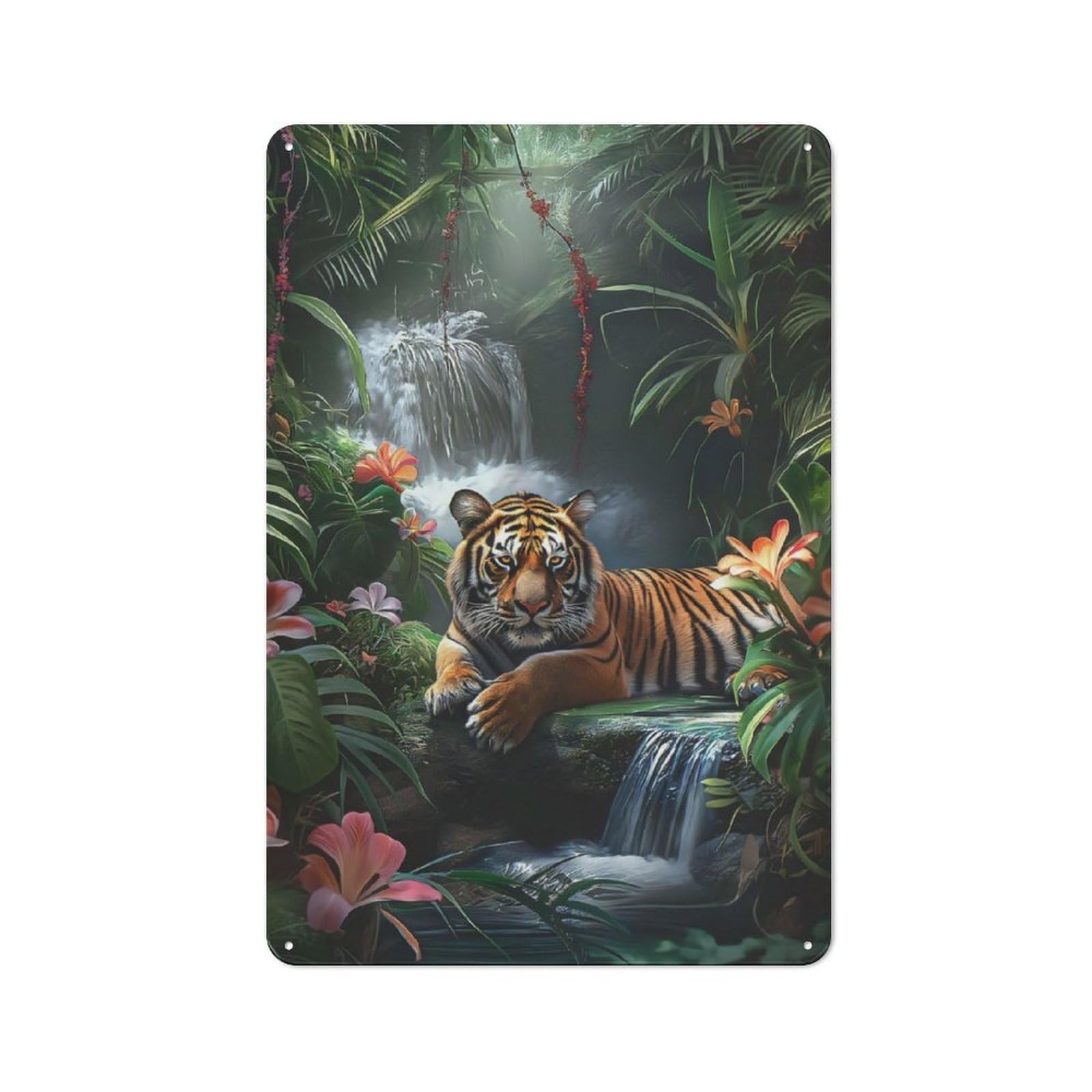 Junmoney Tigers Jungle Repose For Lounge Or Reading Corner, Retro Metal Sign 30X20cm, For Metal Sign Collectors, For Garage And Workshop Walls