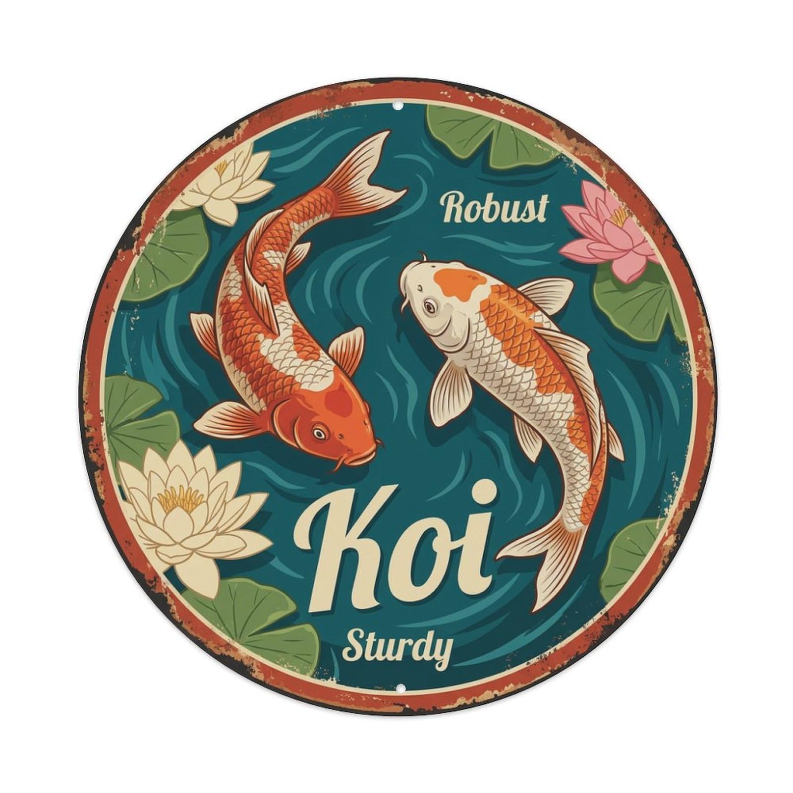Tgrcjimh Style Metal Tin Sign Koi Fish Waves Ripple Effect Japanese Vintage