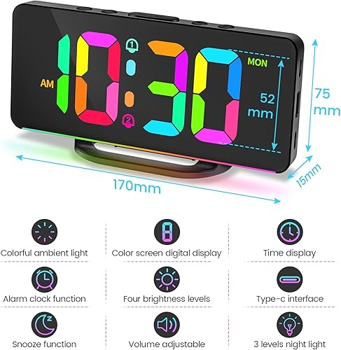 Miniatura 4 de Reloj despertador digital para dormitorios, pantalla grande, reloj despertador con luz nocturna para niños, adolescentes, niños y niñas, relojes