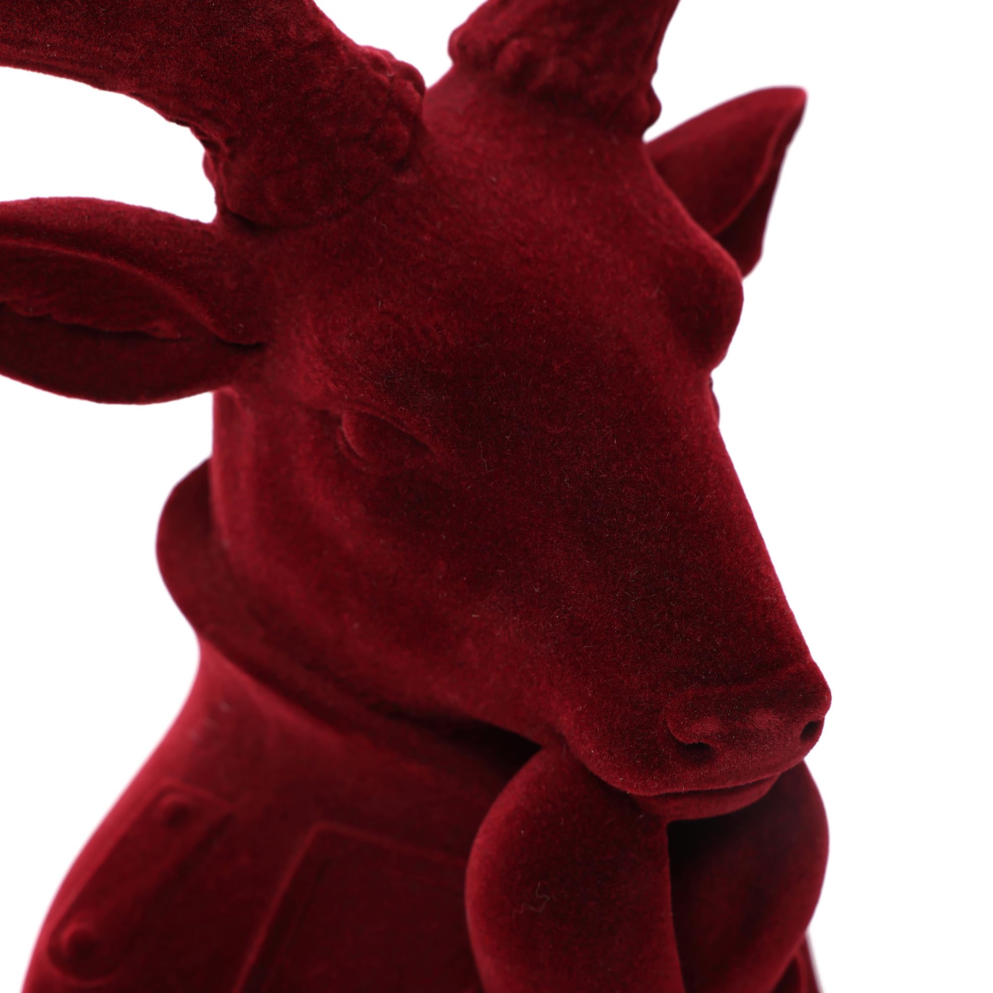 Hometopia Hirsch Deko Weihnachten 34 cm, Kunstharz Hirschkopf Rot | Eleganter Hirschkopf mit weicher Samtoptik, dekorativer Weihnachtsanhänger für Tisch, Regal und als Schmuckhalter