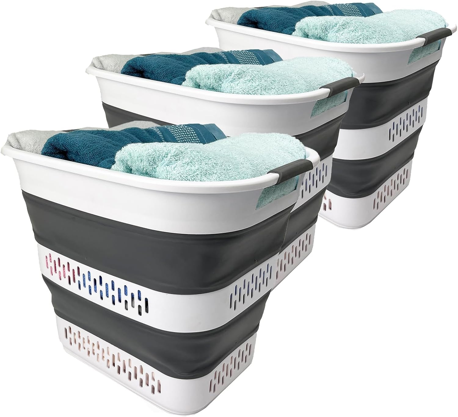 SAMMART 40L (10.5 Gallon) Foldable Plastic Laundry Basket - Collapsible Pop-Up Storage Organizer/Container – Portable Space-Efficient Laundry Hamper (1, Grey)