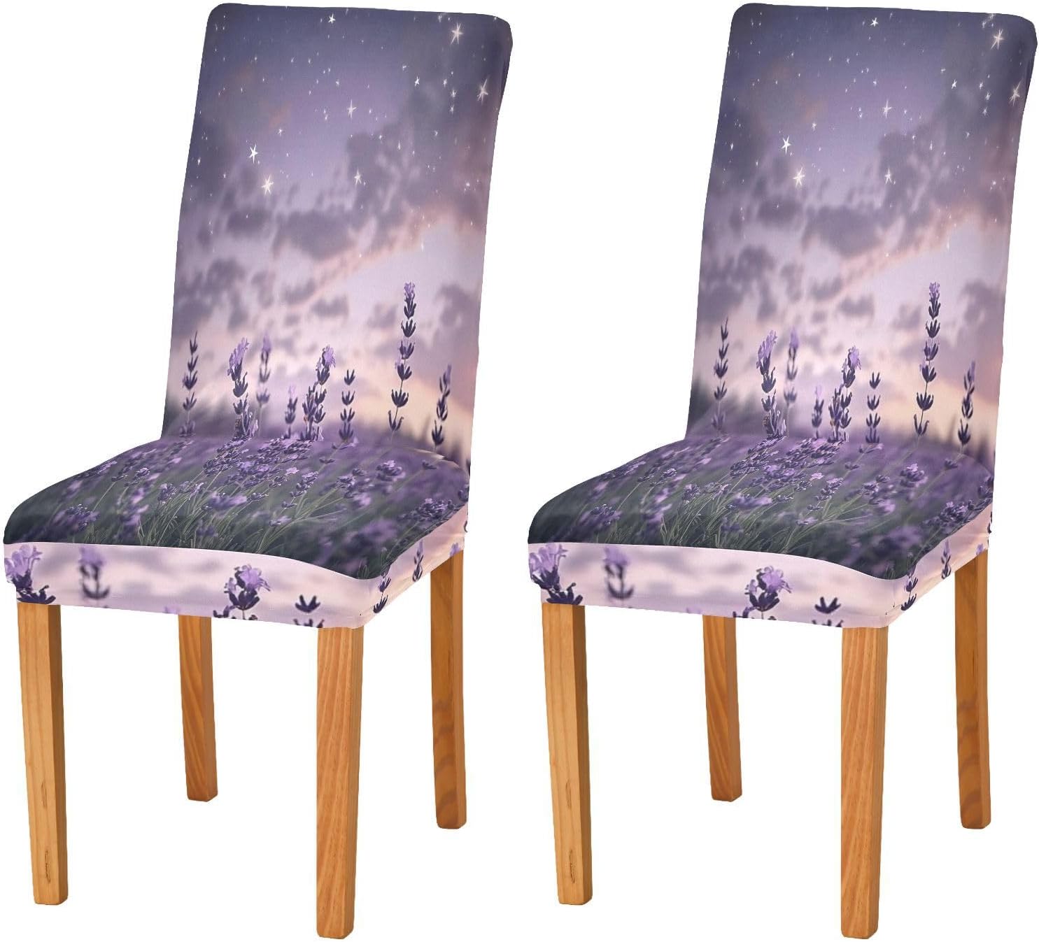 ALAZA Chair Covers for Dining Room, Lavender Stars Sky Stretch Chair Cover Sets Chair Protector Removable Washable for Ktichen Restaurant Hotel