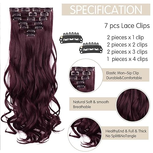Miniatura 8 de Extensiones de cabello con clip, largo, ondulado, grueso, invisible, pieza de cabello negro, fibra sintética suave de cabeza completa para mujeres,