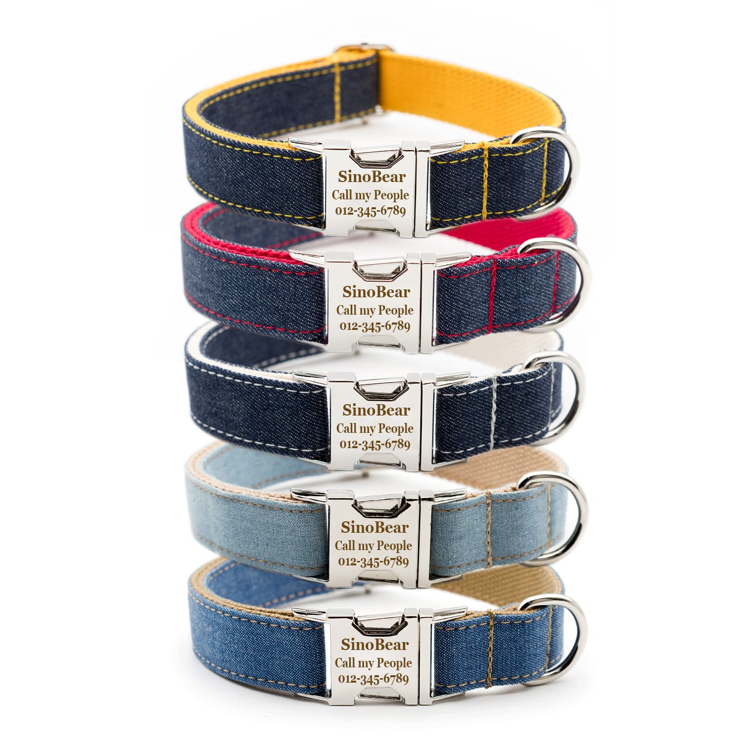 Personalized Dog Collar, Classic Custom Engraved Collar with Customized Text for Large Medium Small Dogs (Denim Style) — image 1