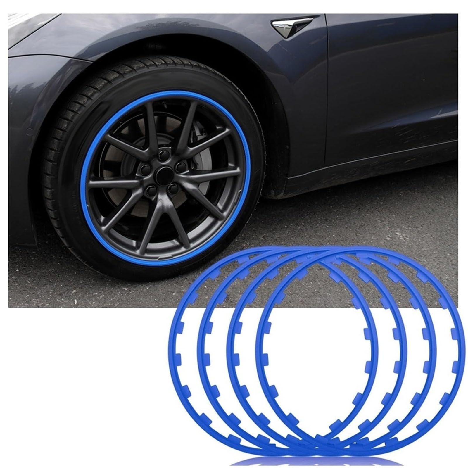 Anello di Rifinitura Protettivo per Pneumatici Auto, 16-20 Pollici Protezione Cerchione Universale, 4 Pezzi Anello di Protezione del Bordo della Ruota(Size:18 inch,Color:Blu)