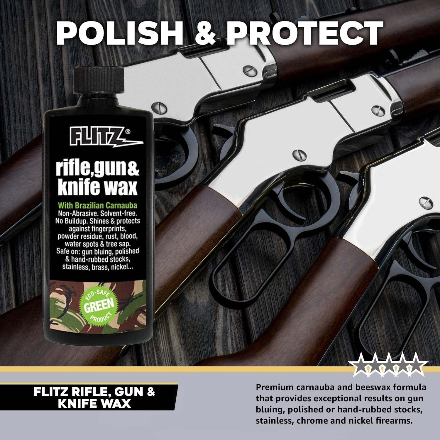 Flitz Rifle, Gun, Knife Wax - 7.6oz Bottle of USA-Made, Premium Beeswax & Carnauba Wax to Polish, Protect, & Remove Water Stains, Fingerprints, Rust - Non-Abrasive, Water-Based Gun Stock Wax (3 Pack)