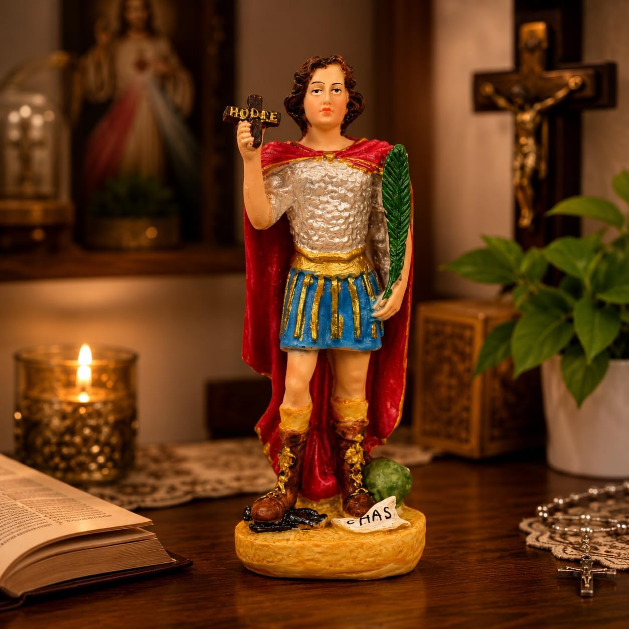 KariGhar Polyresin St Expedite Catholic Idol Statue Perfect for Home | Prayer Room | Altar | Decoration & Gifting ( Multicolour, 4.5 x 5 x 15 cm ), Religious
