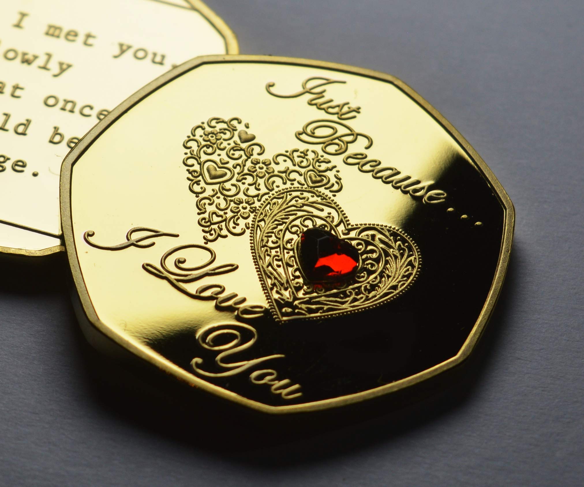 The Commemorative Coin Company 'Just Because I Love You' 24ct Gold Commemorative with Gemstone. Gift/Present Partner/Husband/Wife Boyfriend/Girlfriend Anniversary