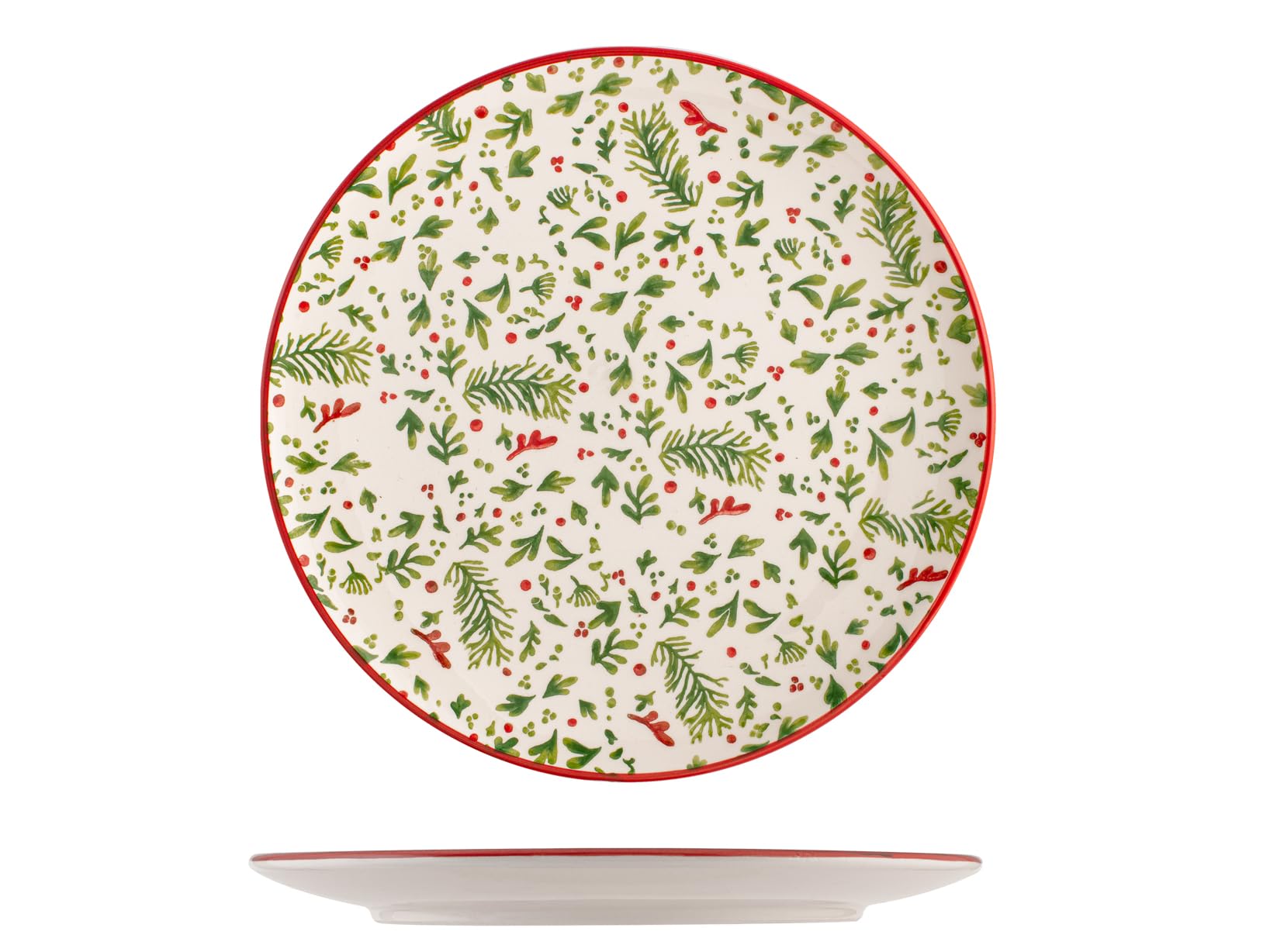 H&H Set mit 6 flachen Tellern mit Weihnachtsbeere, 26 cm
